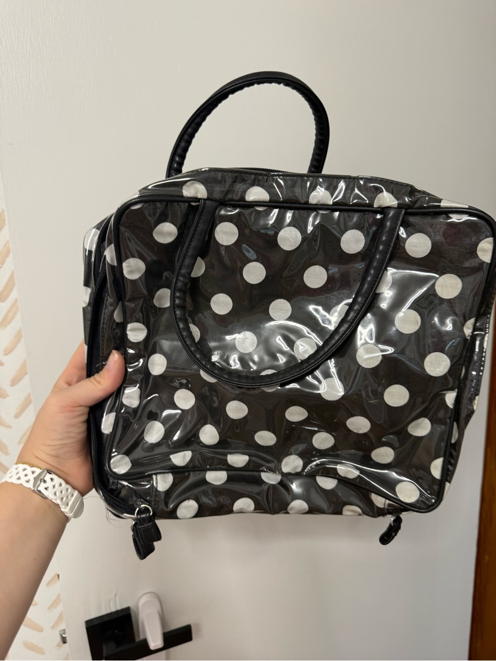 Lancôme makeup organizer/hair tote Black and White Polka Dot bag